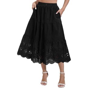 نساء عالي الخصر A-LINE ORINGERAGE LACE MIDI SKIRT 2025 العطلات غير الرسمية بوهو التنانير الصيفية