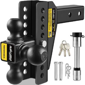 Adjustable Drop Hitch, 8 Inch Drop Trailer Hitch,Tri-Ball(1-7/8'', 2'', 2-5/16'') Hitch, Fits 2-Inch Receiver, Max 12,500 LBS GTW-Truck Trailer Hitch with Double Anti-Theft Pins Locks