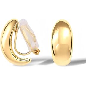 FAN&LOUIS Gold Clip On Earrings,14K Gold Plated Chunky Gold Small Huggie Hoops Clip-On Earrings for Women Trendy Non-Pierced Ears Lightweight Teen 2025