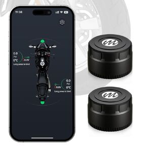Moman Motorcycle Tire Pressure Monitoring System, Motorbike TPMS Sensors Set of 2, Tire Pressure and Temperature Alarm, Wireless Tire Pressure Sensor, Support iOS and Android