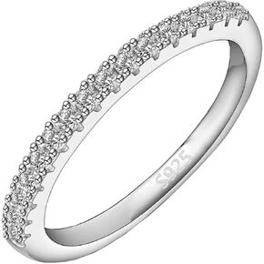 Gemsme Moissanite Wedding Band for Women - 925 Sterling Silver Rings with 18K White Gold Plated Stackable Eternity Engagement Anniversary Wedding Rings Size 4-12