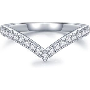 IMOLOVE Moissanite Wedding Band Wedding Rings for Women V-Shaped 925 Sterling Silver Rings with 18K White Gold Plated Eternity Stackable Engagement Ring Anniversary Band Size 4-11