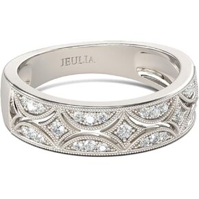 Juulia Womens Wide Beatherity Ring Band ، Milgrain Round Cut 18K White Gold Gold Plated Band Band Ring Romantic Birthday Anniversary Jewelry with Gift Box