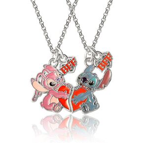 Disney Lilo & Stitch BFF Necklace Set of 2 16"+3" Official License, Best Friends Necklaces with Angel & Stitch Pendant, Licensed