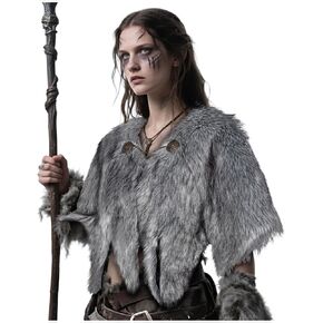 L'VOW Viking Fur Cloak Costume Medieval Fur Shawl Cape Mantle Renaissance LARP Cosplay