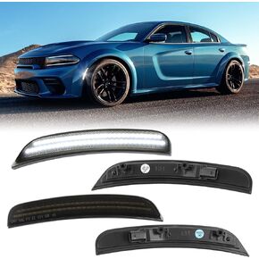 LED Side Marker Lights 4PCS Front & Rear Bumper Marker Lamps LED Fender Light White Parking Lamp Compatible with Dodge Charger 2015-2023,Smoked Lens