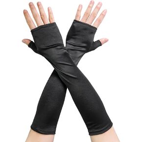 Luwint Long Fingerless Hloves ، Women Satin Gloves Costume Costume Clostme Lenge for Dress Opera Party (Black)