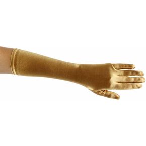 Greatlookz Showstopper Shiny Satin Elbow Length Gloves for Girls (Gold, 8-12)