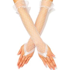 White Bridal Lace Gloves Wedding Fingerless Long Gloves for Women