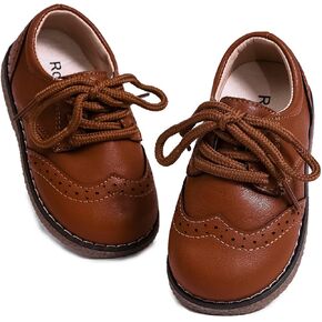 Boys and Girls Oxford Shoes PU Leather lace up Flat Shoes Wedding Church Etiquette Shoes