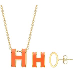 Gold Jewelry Set Dainty H Stud Earrings and H Pendant Necklace for Women Classical H Enamel Color Stainless Steel Jewelry Set for Women Trendy Elegant Gift for Her