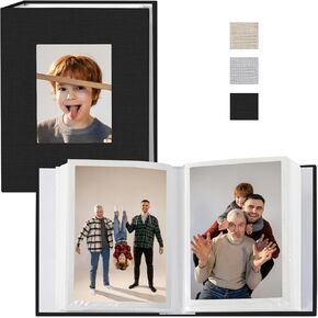 Small Photo Album 4x6 Photos Book, Linen Cover Mini Photo Book, 50 Page Holds 100 Pictures, photobook for Anniversaries Baby Vacations, Black
