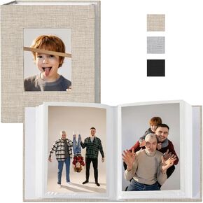 Small Photo Album 4x6 Photos Book, Linen Cover Mini Photo Book, 50 Page Holds 100 Pictures, photobook for Anniversaries Baby Vacations, Beige