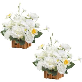 TINGE TIME Wedding Centerpiece Flower with Basket, Set of 2 Large Artificial Flowers Floral Arrangement for Tabletop Mantel Archway Aisle (Lavender & Plum)