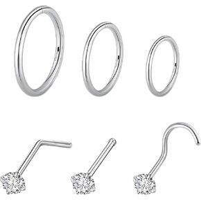 davka 18G Nose Rings Hoop 7/8/9mm,20G Nose Studs L Shaped,Surgical Steel Septum Nose Rings for Women (Silver)