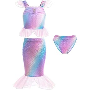 Dressy Daisy Toddler Little Girls Princess Mermaid Costume Dress 3 Pieces Set Bathing Suit Swimsuit Swimwear Tankini Size 2-9
