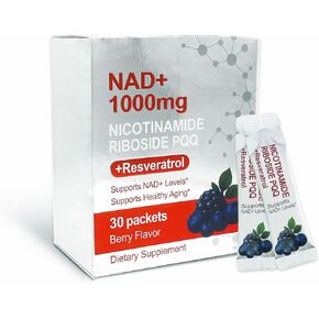 NAD 1000mg سائل - مزيج مشروب نكهة التوت مع الريبوسيد النيكوتيناميد ، ريسفيراترول و PQQ - 30 حزمة مريحة