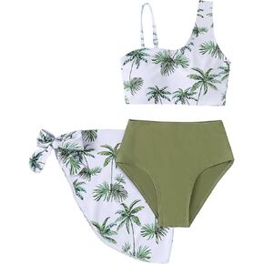 Girls Swimsuit 3PCS Bikini Sets,Adjustable Shoulder Strap Bathing Suits 5-14Y Girls' Swimwear with Cover Up Skirt