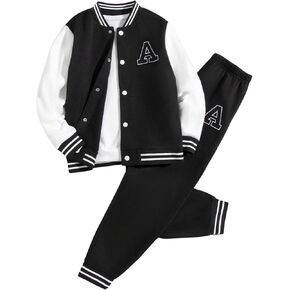 SOLY HUX Boy's Sweatsuits 2 Piece Outfits Letter Patched Long Sleeve Varsity Jacket and Sweatpants Set