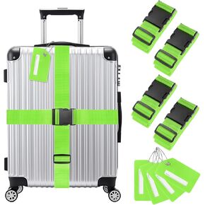 4-Sets Luggage Straps TSA Approved, Travel Straps for Luggage Suitcase Tags Set, Adjustable Suitcase Belt [Rose Red]