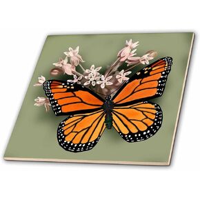 3dRose ct_212839_4 Monarch Butterfly and Pink Milkweed Ceramic Tile, 12"