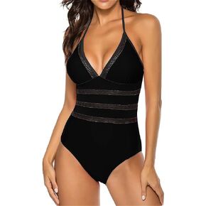 Women One Piece Swimsuits Tummy Control Sexy Hollow Out Bathing Suit V Neck Swimwear