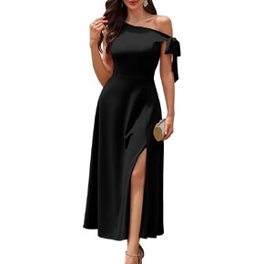 BeryLove Women's Elegant Formal Wedding Guest Dresses One Shoulder Tie Strap Split Maxi Cocktail Dress in Kuwait