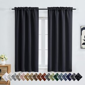 الستائر Black Black Blackout لغرفة النوم 63 بوصة طول 2 لوحين ، حماية الستائر الصلبة المعزولة الحرارية للخصوص