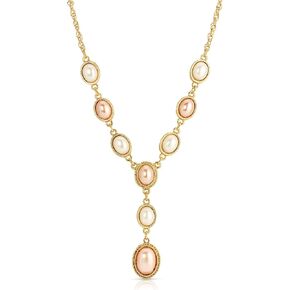 1928 Jewelry Women's Gold Tone Oval Raspberry & White Faux Pearl Y- Pendant Necklace 16" + 3" Extender