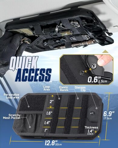 Wynex Molle Car Sun Visor منظم ، وملحقات للسيارات مع حقيبة تخزين Zipper و Clips Clip ، ولوحة Molle شبه الصخرية مع التصحيح للتروس التكتيكية ، وتلائم معظم المركبات ، وسيارات الدفع الرباعي ، والشاحنات in Kuwait