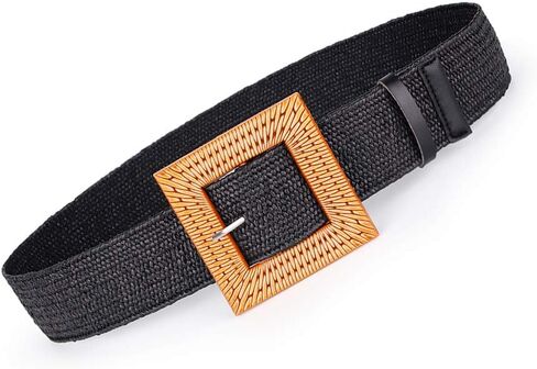 Women Belts For Dresses, Elastic Straw Rattan Waist Band With Large Buckle in Saudi Arabia