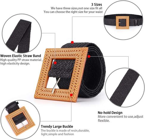 Women Belts For Dresses, Elastic Straw Rattan Waist Band With Large Buckle in Saudi Arabia