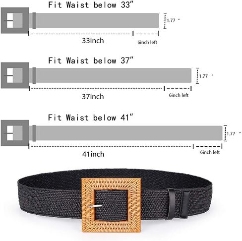 Women Belts For Dresses, Elastic Straw Rattan Waist Band With Large Buckle in Saudi Arabia
