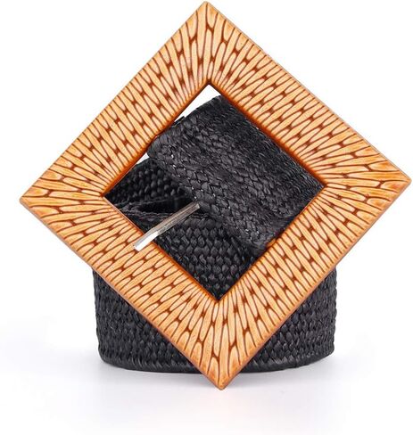 Women Belts For Dresses, Elastic Straw Rattan Waist Band With Large Buckle in Saudi Arabia