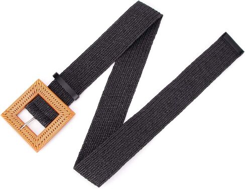 Women Belts For Dresses, Elastic Straw Rattan Waist Band With Large Buckle in Saudi Arabia