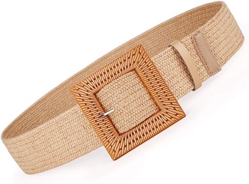 Women Belts For Dresses, Elastic Straw Rattan Waist Band With Large Buckle in Saudi Arabia