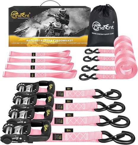 4Pcs 1.6"x16ft Heavy Duty Ratchet Straps with Padded Handles+Coated S Hooks+Soft Loop Tie-Downs-6000 Pound Break Strength for Ratchet Strap Tie Down Kit in Saudi Arabia