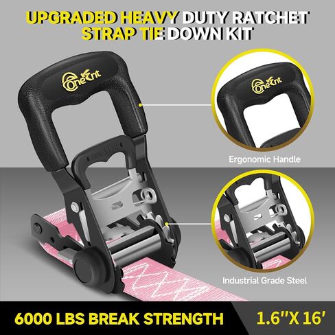 4Pcs 1.6"x16ft Heavy Duty Ratchet Straps with Padded Handles+Coated S Hooks+Soft Loop Tie-Downs-6000 Pound Break Strength for Ratchet Strap Tie Down Kit in Saudi Arabia