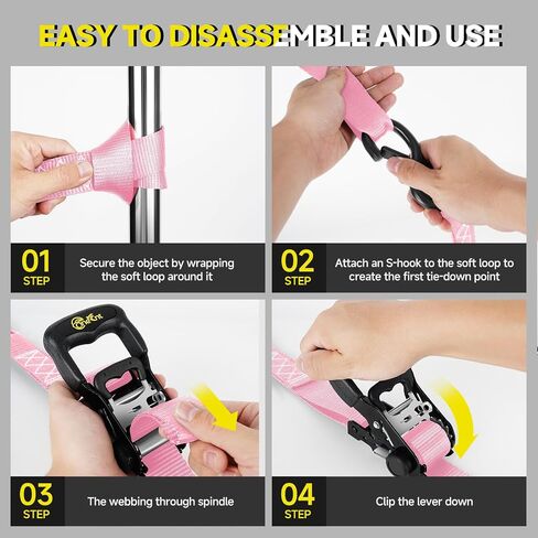 4Pcs 1.6"x16ft Heavy Duty Ratchet Straps with Padded Handles+Coated S Hooks+Soft Loop Tie-Downs-6000 Pound Break Strength for Ratchet Strap Tie Down Kit in Saudi Arabia