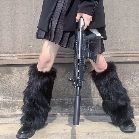 Women Furry Leg Warmers Colorful Neon Rave Fluffy Fur Leg Sleeve 80s التسعينات من القرن الماضي in Kuwait