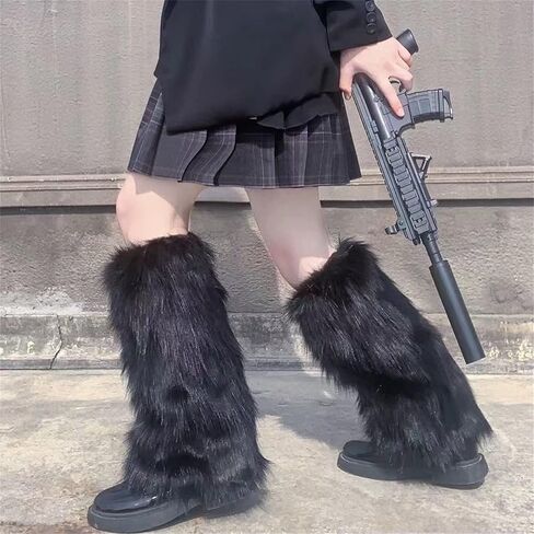 Women Furry Leg Warmers Colorful Neon Rave Fluffy Fur Leg Sleeve 80s التسعينات من القرن الماضي in Kuwait