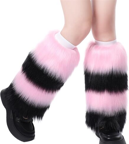 Women Furry Leg Warmers Colorful Neon Rave Fluffy Fur Leg Sleeve 80s التسعينات من القرن الماضي in Kuwait