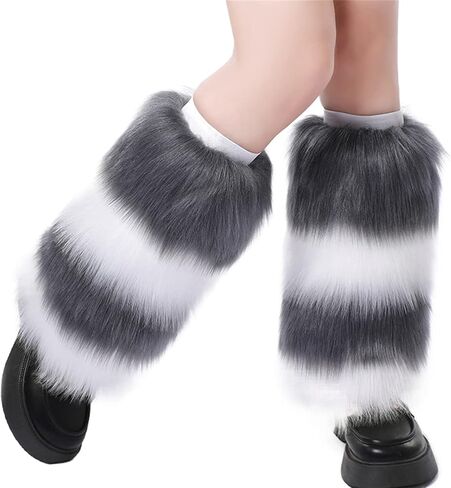 Women Furry Leg Warmers Colorful Neon Rave Fluffy Fur Leg Sleeve 80s التسعينات من القرن الماضي in Kuwait