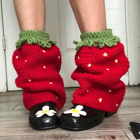 Women Strawberry Leg Warmers Cute Crotchet Knitted Leg Warmers Aesthetic Boot Cuffs Y2K Accessories in Saudi Arabia