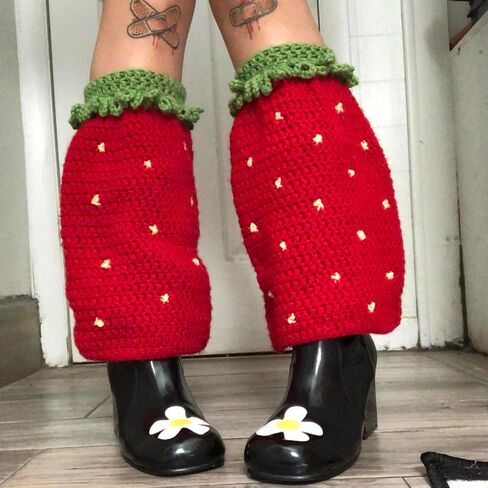Women Strawberry Leg Warmers Cute Crotchet Knitted Leg Warmers Aesthetic Boot Cuffs Y2K Accessories in Saudi Arabia