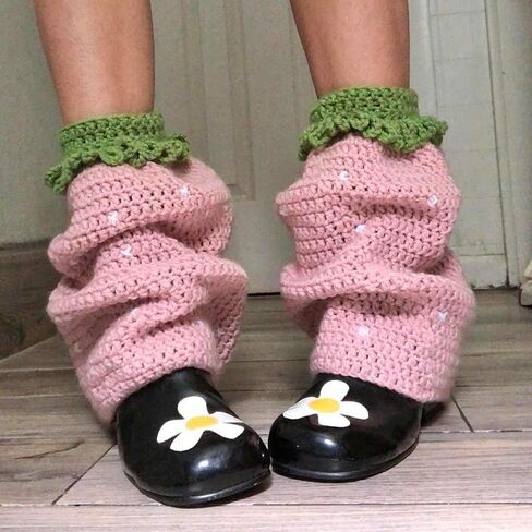 Women Strawberry Leg Warmers Cute Crotchet Knitted Leg Warmers Aesthetic Boot Cuffs Y2K Accessories in Saudi Arabia
