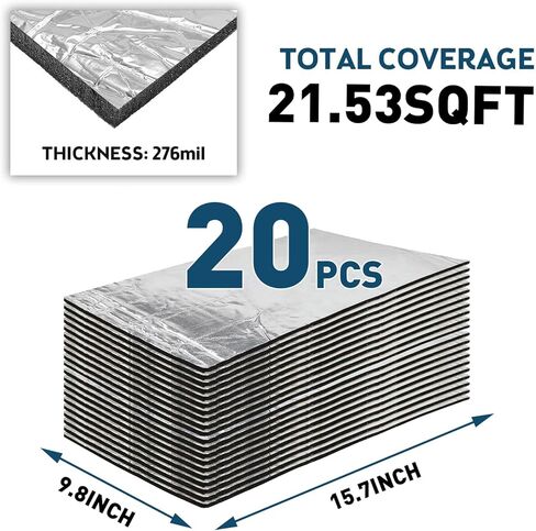 شرق الغابة 276mil 15.7'x9.8 '' الألومنيوم رقائق الحرارة درع حصيرة 21.53 قدم مربع الصوت المميت ضوضاء الحصير وعزل الحرارة مقاومة للماء لباب محرك السيارة ، وفات الصوت للسيارات الأسود in Kuwait