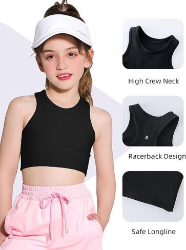 Girls Sports Bra Athletic Training Tank Tops Sleeveless Racerback Crop Tops for Kids Teens 5-12Y in Saudi Arabia