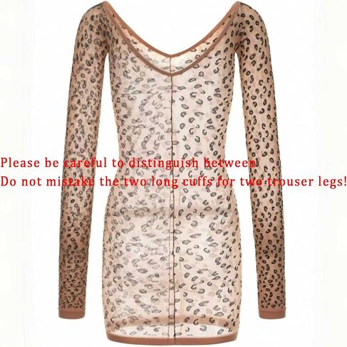 Women's Sexy Leopard Lingerie Bodystocking Dress Tights Sheer Long Sleeve V-Neck Wrap Hip Bodycon Dress in Saudi Arabia