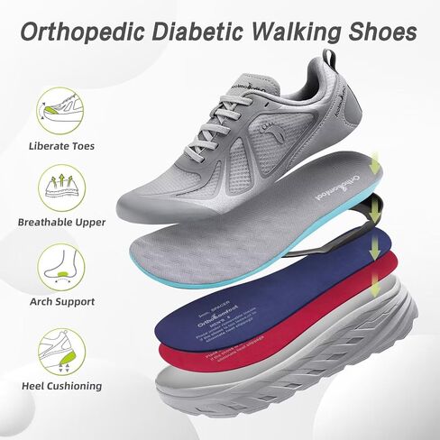 Men's Orthopedic Diabetic Wide Running Shoes: Comfortable Arch Support Plantar Fasciitis Sports Sneakers, Casual Orthotic Swollen Tennis Work Walking Shoes for Foot and Heel Pain Relief in Saudi Arabia